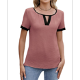 thumbnail image 1 of Blusas Informales Elegantes para Mujer, Blusas de Trabajo Informales de Negocios, Camisas de Corta con Cuello en V y Bloques de Color, Verano 2025 Rosa XXL, 1 of 9