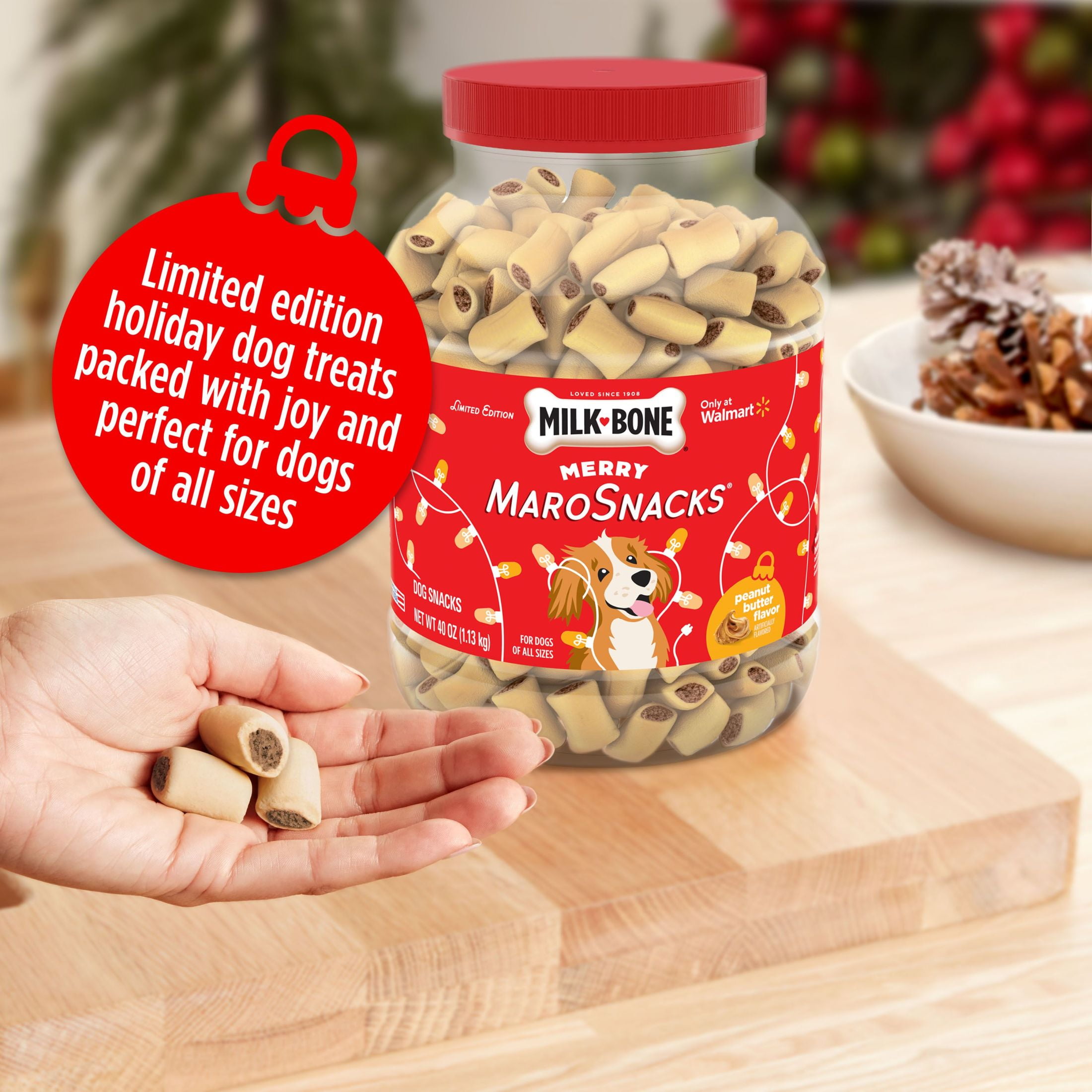 Milk Bone Merry MaroSnacks Peanut Butter Flavored Holiday Dog Treats With Bone Marrow, 40 oz