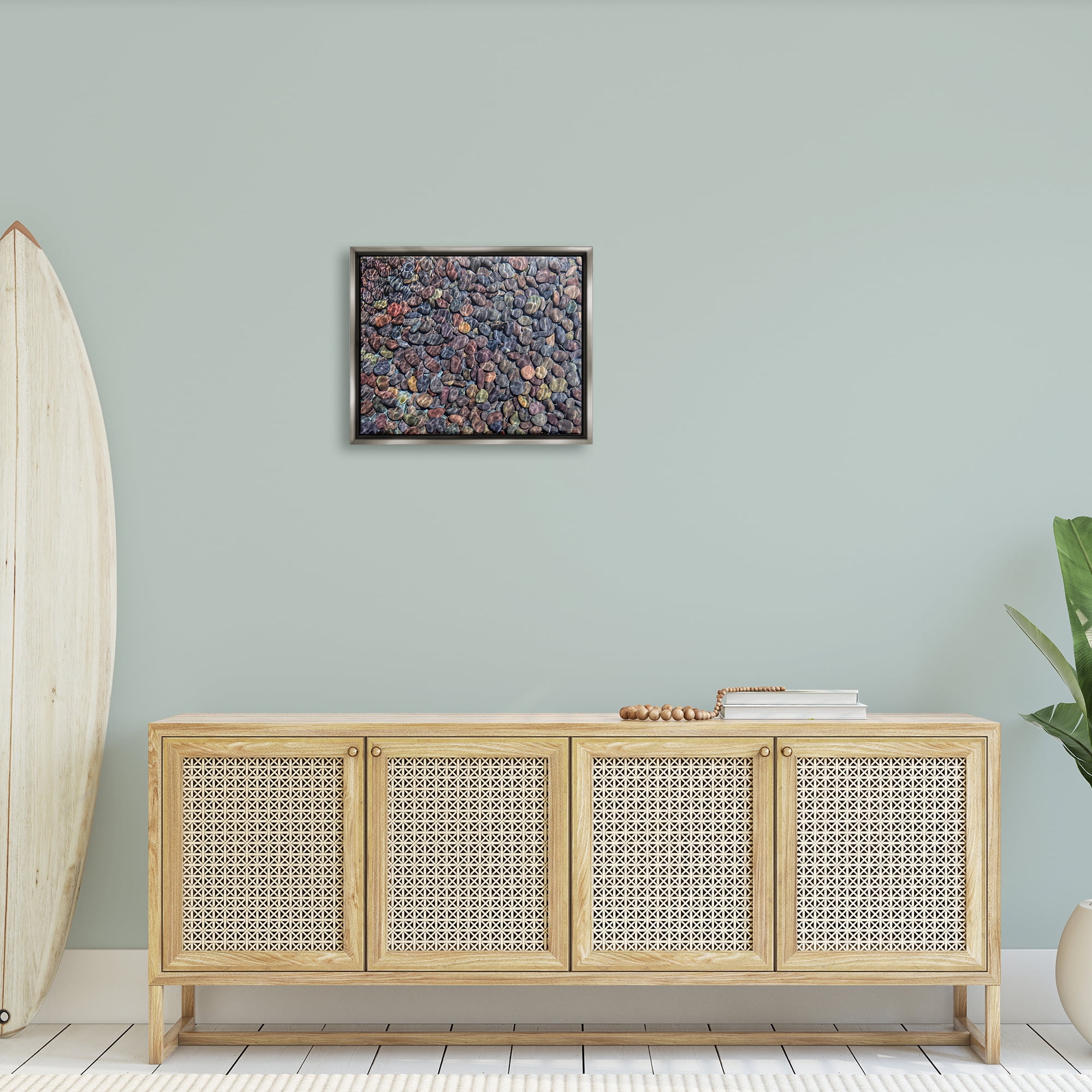Stupell Ocean Ripples Underwater Pebbles Landscape Photography Gray Floater Framed Art Print Wall Art