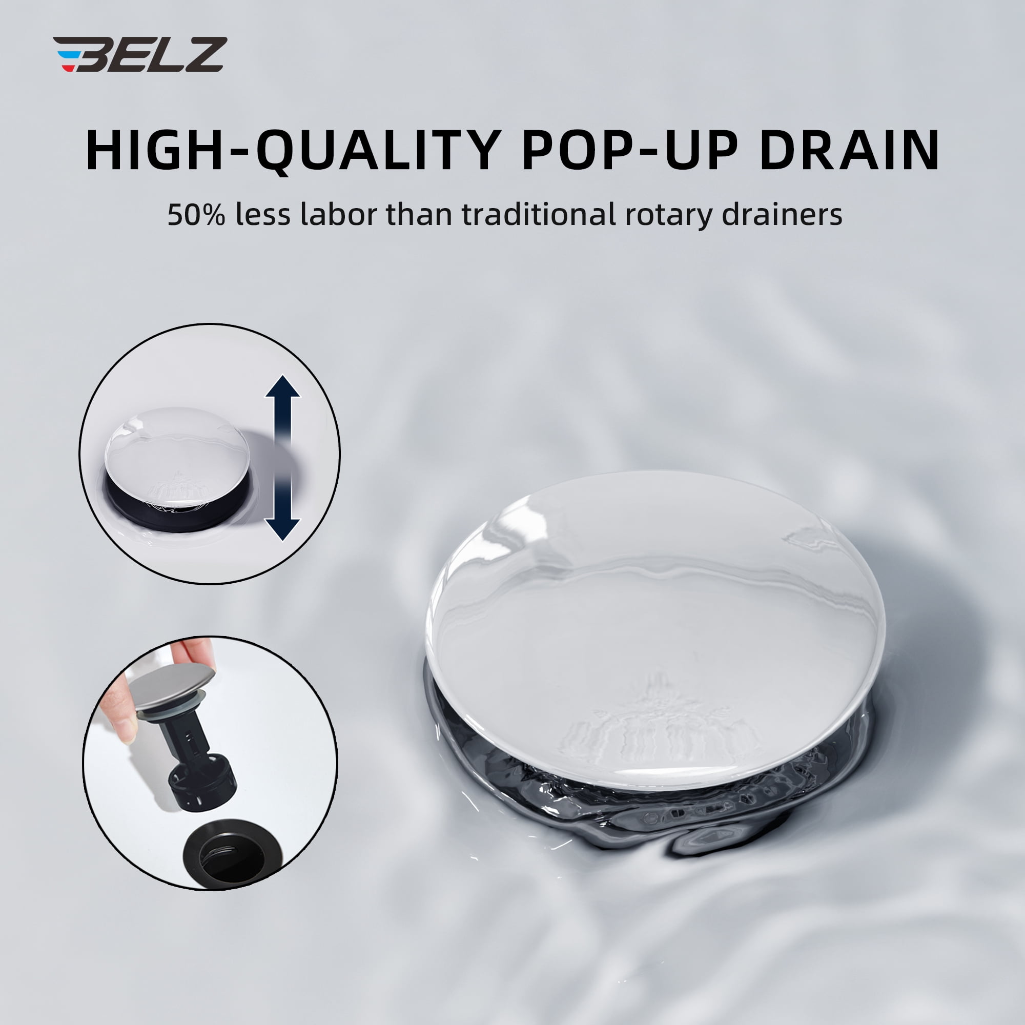 BELZ Bathroom Faucet Chrome Modern Bathroom Sink Faucet with Single Handle Suitable for 1 or 3 Holes,Supply Deck Plate and Hose