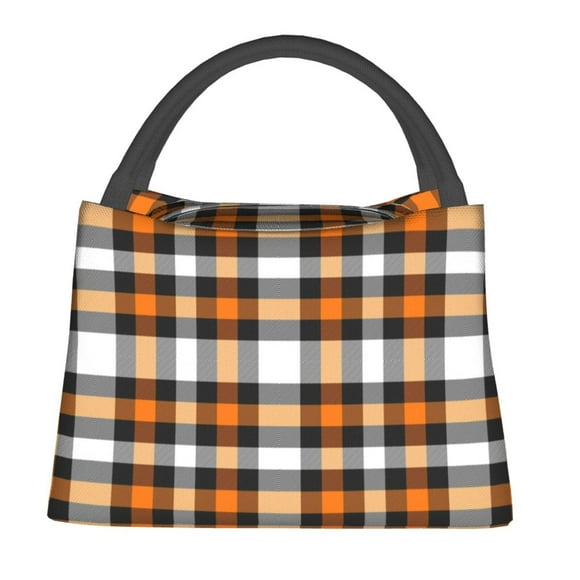 Fotbe Orange Plaid Bolsa Térmica Portátil con Estampado, Bolsa de Entrega de Alimentos Aislada, Bolsa Reutilizable de Gran Capacidad para Comidas y Supermercado
