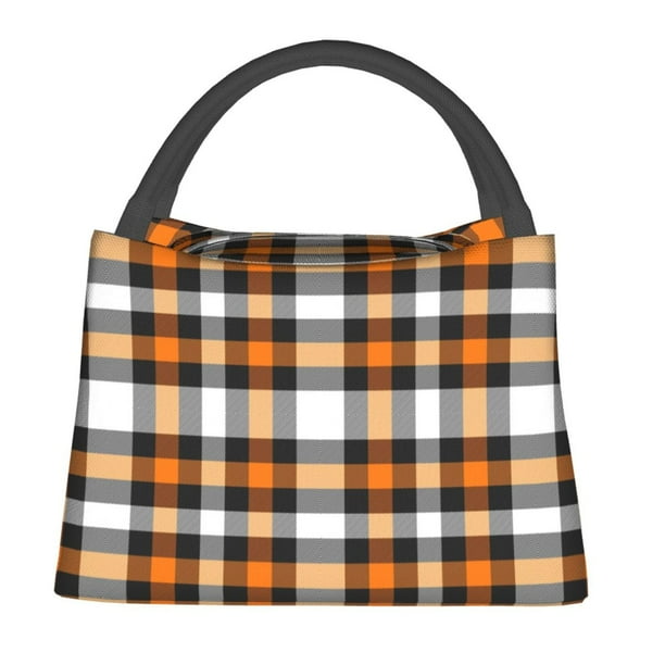 Fotbe Orange Plaid Bolsa Térmica Portátil con Estampado, Bolsa de Entrega de Alimentos Aislada, Bolsa Reutilizable de Gran Capacidad para Comidas y Supermercado