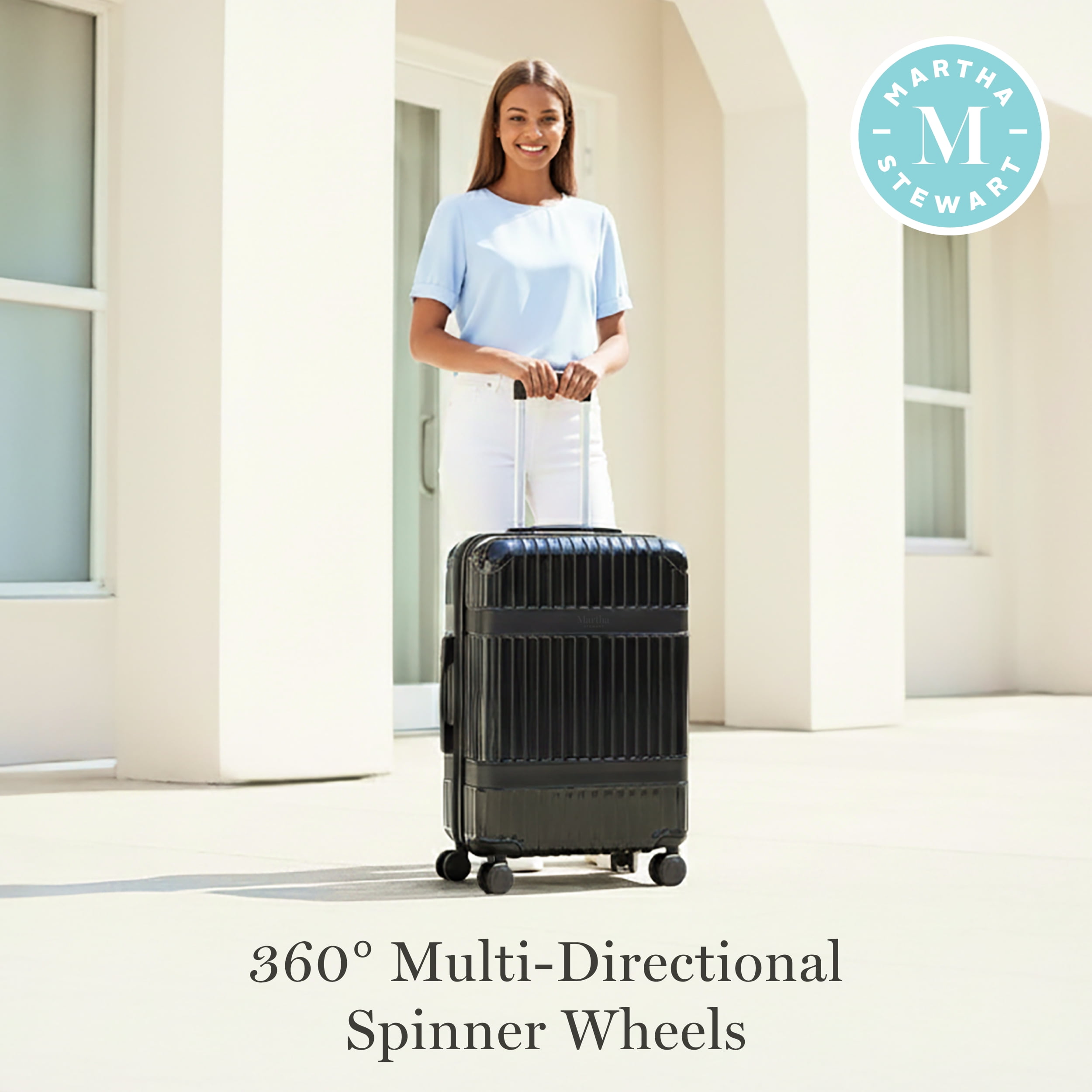 Martha Stewart The Bedford 26 Inch Rolling Luggage, Hardshell Suitcase with Spinner Wheels, Black