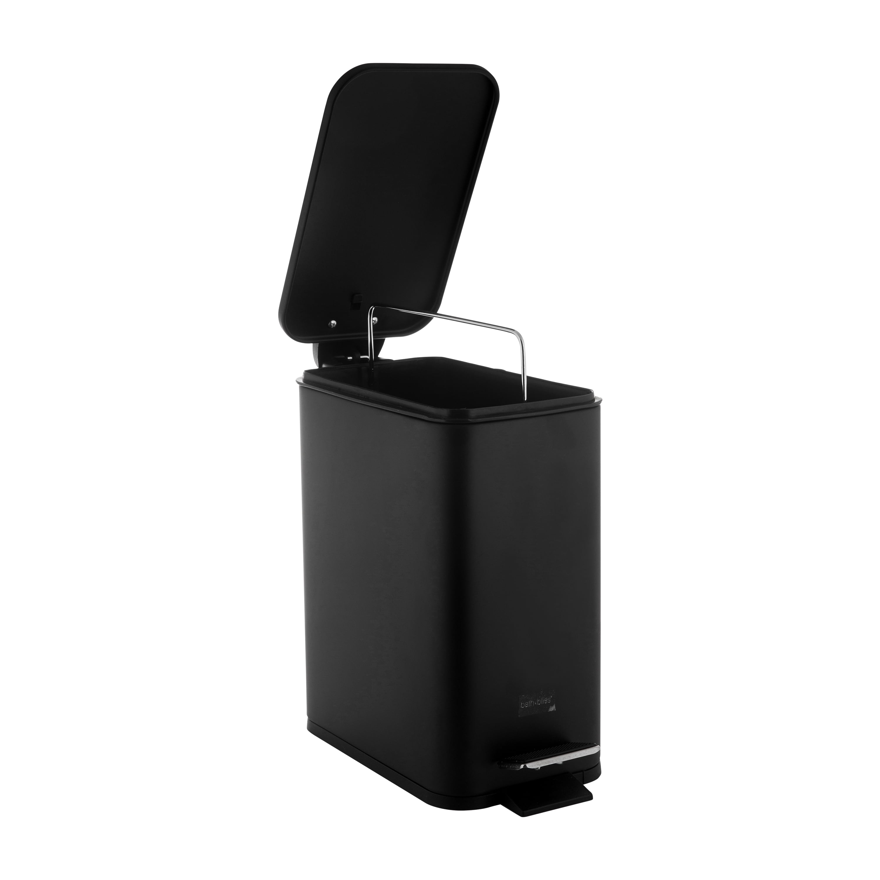Simplify 2 Pack Slim Rectangular 5 Liter Pedal Iron Wastebasket with Soft Close Lid in Black