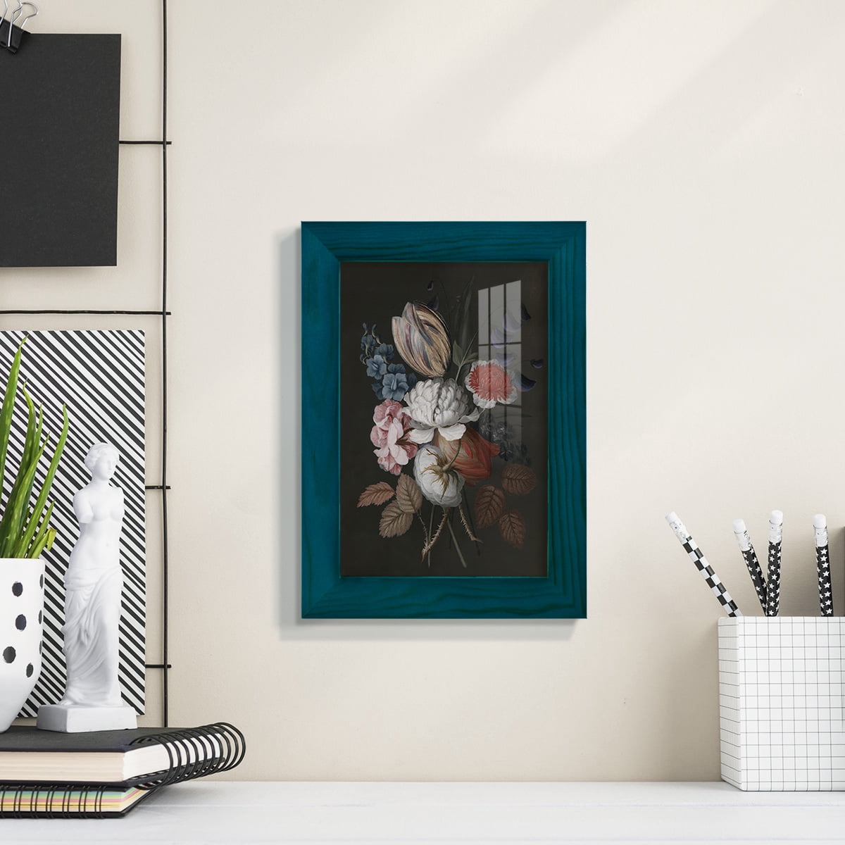 Dramatic Bouquet I -Framed Print w/glass-Ocean Blue