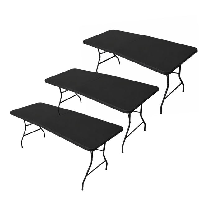 Mesa Plegable 180cm Rectangular Negra para Jardín Terraza y Eventos 3 Piezas