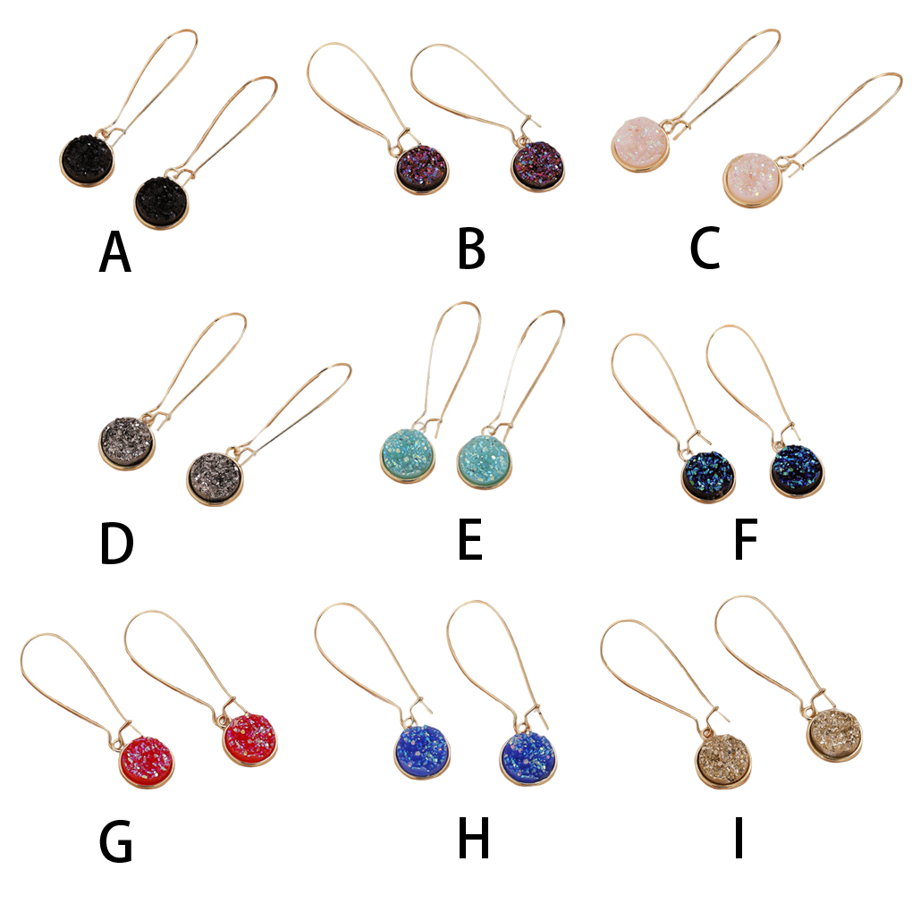 TureClos 1 Pair Faux Druzy Drop Earrings Rainbow Crystal Pendant Earrings Colorful Stainless Steel Dangle Earrings for Women - image 4 of 7