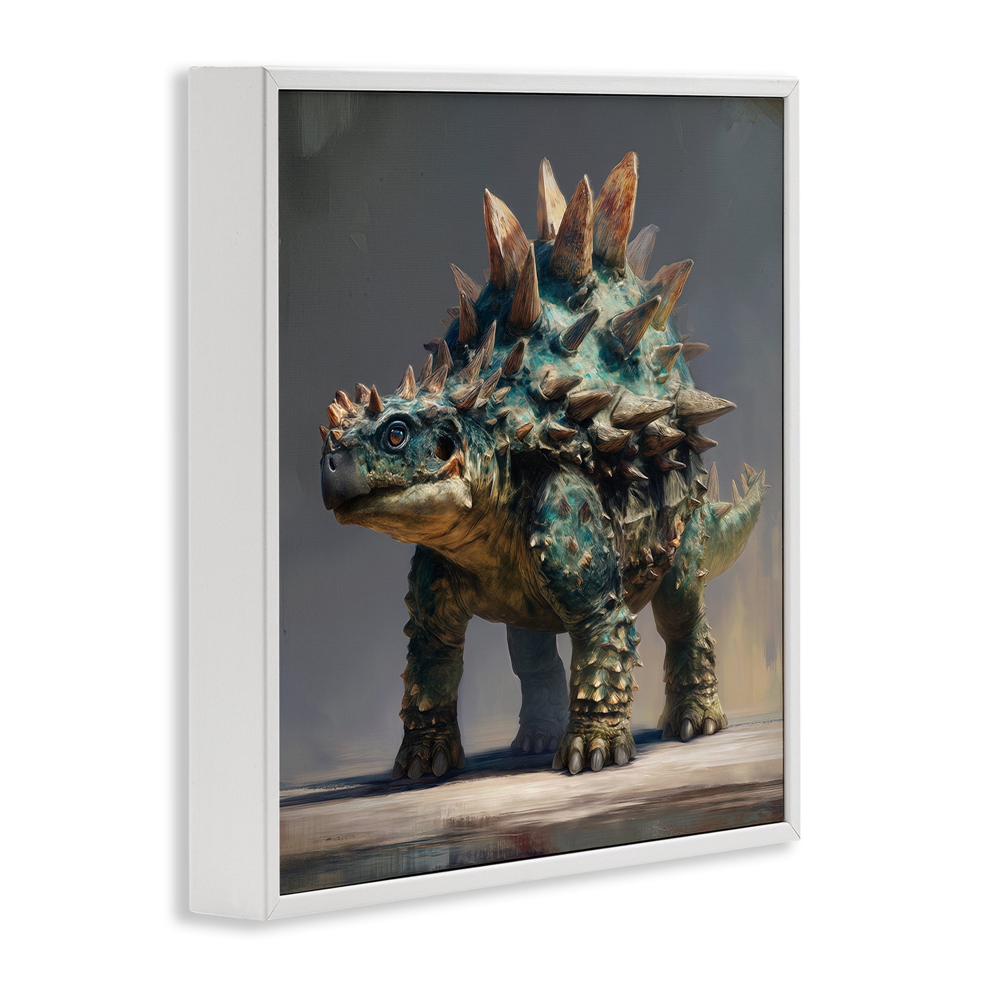 Stupell Industries Prehistoric Ankylosaurus Portrait White Framed Giclee Art, design by Wumples