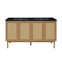 Classe 60" Freestanding Bathroom Vanity in Golden Oak with Black Double Basin Sink Top