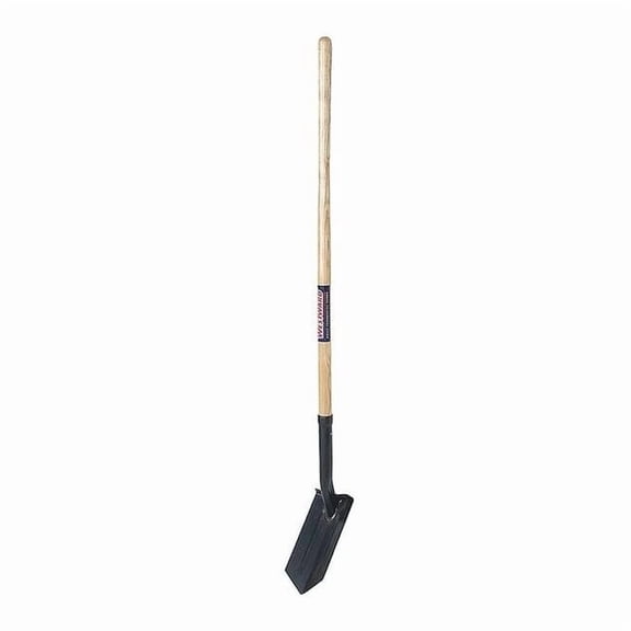 Trenching Shovel, 14 ga  Steel Blade, Standard Step, 48 in L Natural Wood Handle