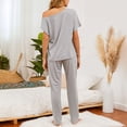 thumbnail image 5 of SWSMCLT Women's Plus Size Pajama Set Cotton Short Sleeve Oversized Loose Fit Summer Pjs Long Pants Lounge Set Comfy Solid Bateau Neck Thin Spring Grey Large, 5 of 5