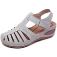 thumbnail image 1 of Las mujeres ahuecan hacia fuera los zapatos de cuña de estilo retro Casual Hebilla Slingback SandalGrayTag 42, 1 of 2