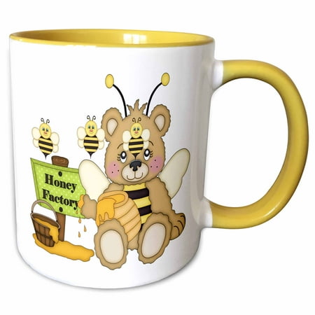 

3dRose Cute Honey Bear With Bees Graphic - Two Tone Yellow Mug 11-ounce