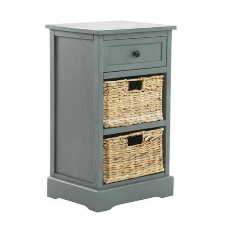 DecMode 16" x 28" Teal Wood 1 Drawer Storage Unit with 2 Wicker Basket Drawers, 1-Piece