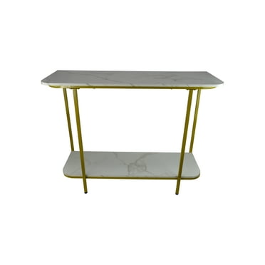 27" Gold Metal and White Marble Console Table