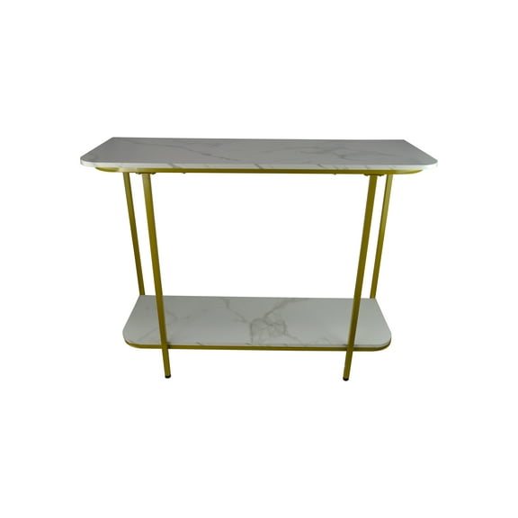 27" Gold Metal and White Marble Console Table