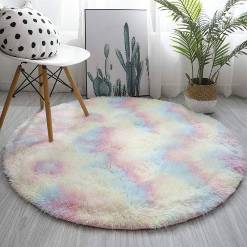 Fantasy Staring Round Fluffy Area Rugs for Living Room Kids Room Christmas Tree and Snowflakes Contemporary Rug Soft Throw Rug Modern Home Decor Carpet 4ft