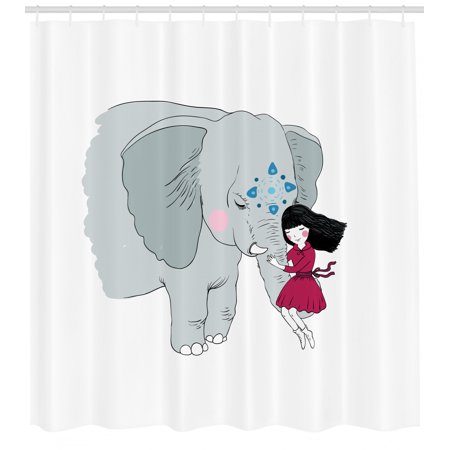 Elephant Shower Curtain Little Girl Sitting On The Trunk Of An
