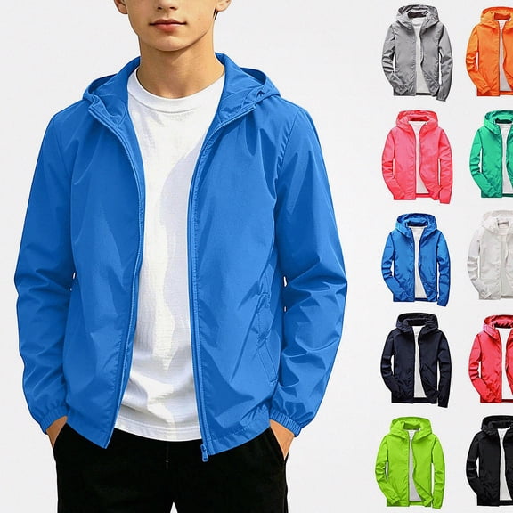 HAOTAGS Teen Boys Lightweight Hooded Jacket (12-19) Waterproof Windproof Windbreaker Blue Size 16