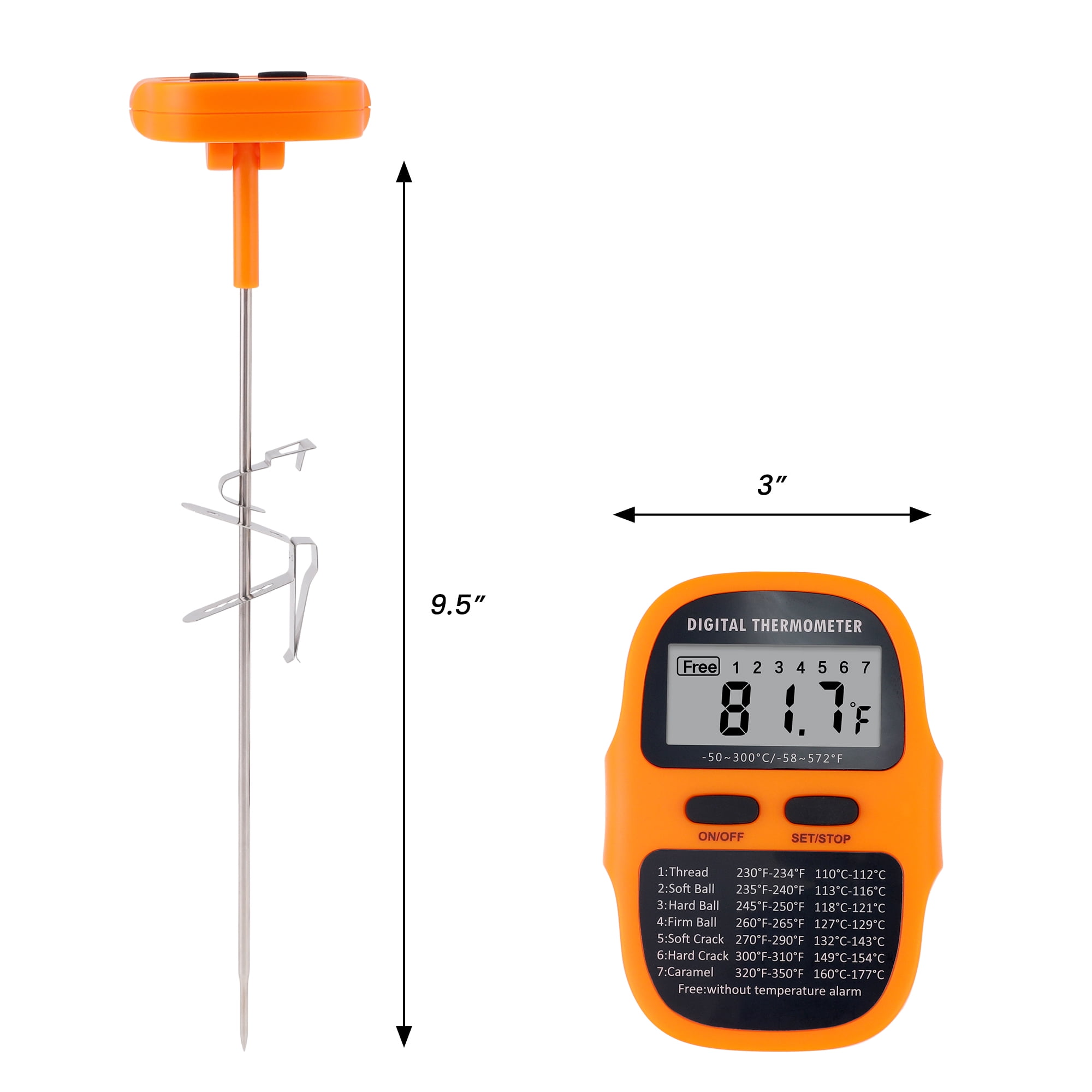 Digital Meat Thermometer, Instant Read Food Thermometer with Clip, Cooking Thermometer for Home and Kitchen, Outside, Smoker Orange 9.5in
