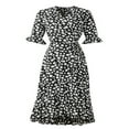 thumbnail image 1 of Femmes Midi Robe à Manches Courtes V-Cou Imprimé de Fleurs Élégant Été Casual Partie Robe, 1 of 7