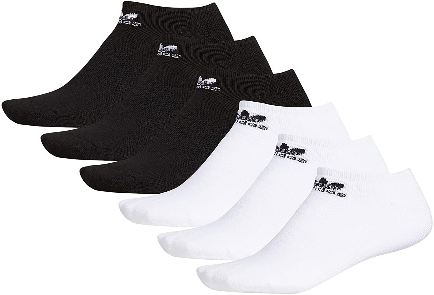 adidas Originals Men's Trefoil No Show Sock (6-Pair), White/Black Black/White, Large, (Shoe Size 6-12)