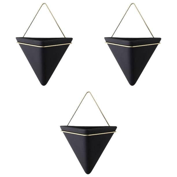 Maceta de pared geométrica Triangle Wall 3pc negro l m s