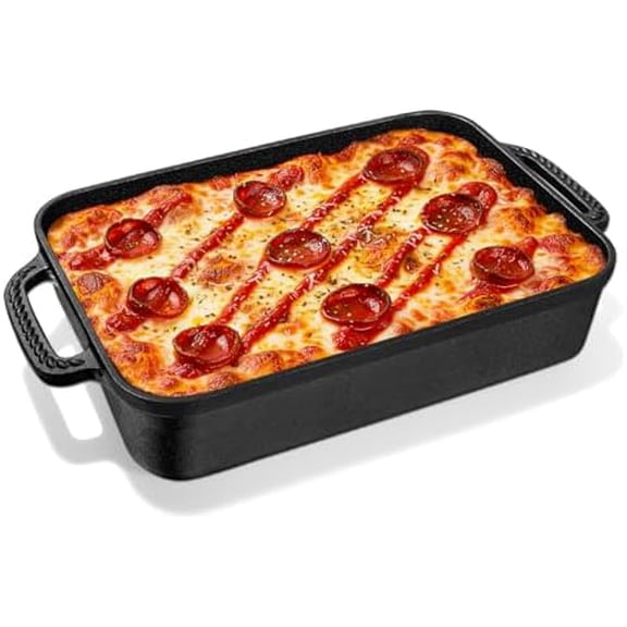 Cast Iron Detroit Pizza Pan - 9x13 Inch Pre-Seasoned Deep Baking Dish for Casserole, Focaccia, Lasagna$$Home Decor, Kitchen, & Other