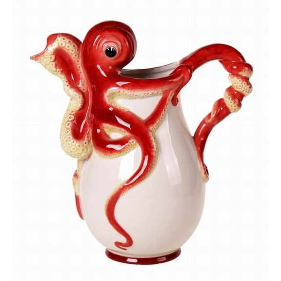 Blue Sky Clayworks 15559 Red Octopus Pitcher, 11-inch Height