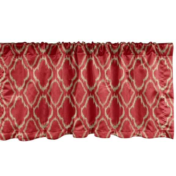 Ambesonne Trellis Window Valance, Tie Dye Ikat Fashion, 42" x 18", Ruby Ecru