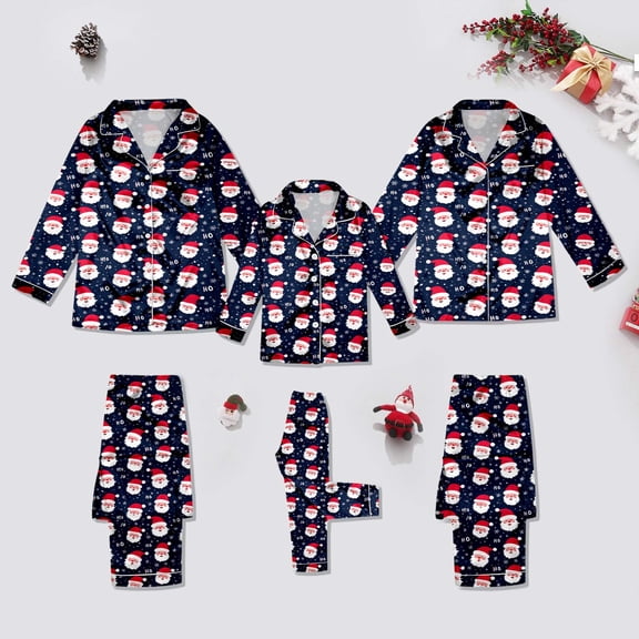 Christmas Pajamas for Family Silk Christmas Pjs Long Sleeve Cartoon Print Button-Down Nightwear Pajama Sets Men Matching Christmas Pajamas