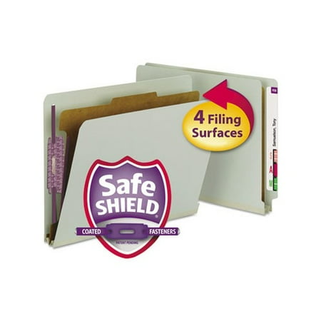 End Tab Pressboard Classification Folders with SafeSHIELD Coated Fasteners 1 Divider  Letter Size  Gray-Green  10/Box