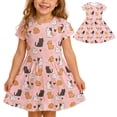 thumbnail image 2 of Bjutir Toddler Girls Dress Cartoon Cat Print Short Sleeve Dress Leisure Crewneck Dresses For Casual Wear, Size 4-14 Years, Pink, 2 of 6