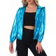 thumbnail image 1 of Chaqueta metálica brillante con capucha holográfica de manga larga y cremallera para mujer Allegra K en azul lago, 1 of 5