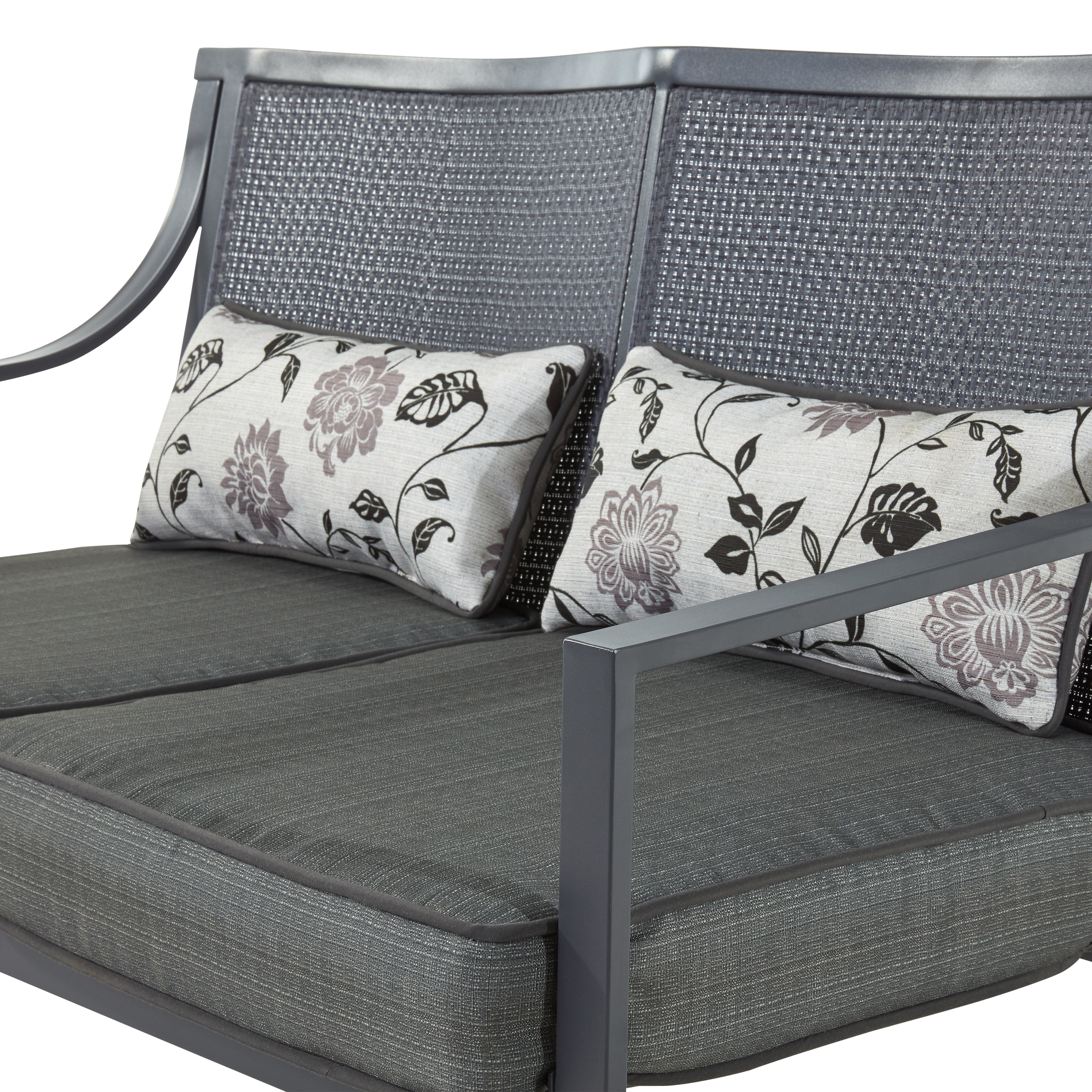 Mainstays Alexandra Square 4-Piece Patio Conversation Set, Grey with Leaves, Seats 4 with Gray Cushions - image 3 of 9
