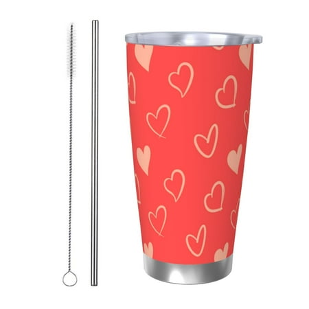 

Gukieu Cute love heart Print 20OZ Car Cup Vacuum Stainless Steel Leak-proof Thermos Cup Unisex Suitable for Home Outdoor and Sports-Straw Two-piece Set