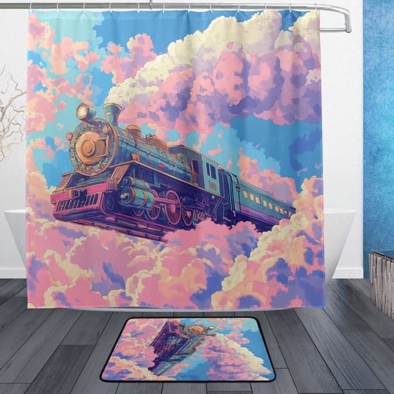 BZSMCE Shower Curtain and Bath Accessory Set,Cloudbound Express Pattern