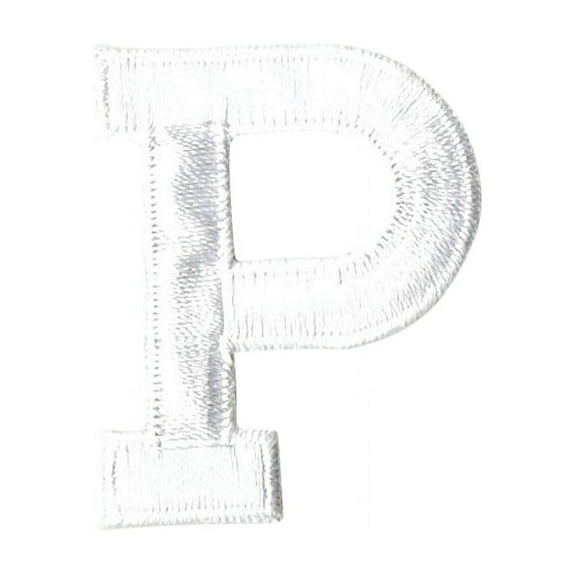 Alphabet Letter - P - Color White - 2" Block Style - Iron On Embroidered Applique Patch