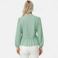 thumbnail image 6 of Women's Long Sleeve Button Front Peplum Blouse with V-Neckline and Gathered Waist Detail - Medium, Green, 6 of 7