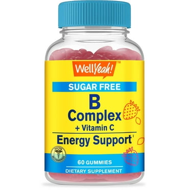 WellYeah Vitamin B Complex Sugar Free Gummies with Vitamin C, Folic Acid, Immune and Energy Support | Strawberry Flavor | 60 Count
