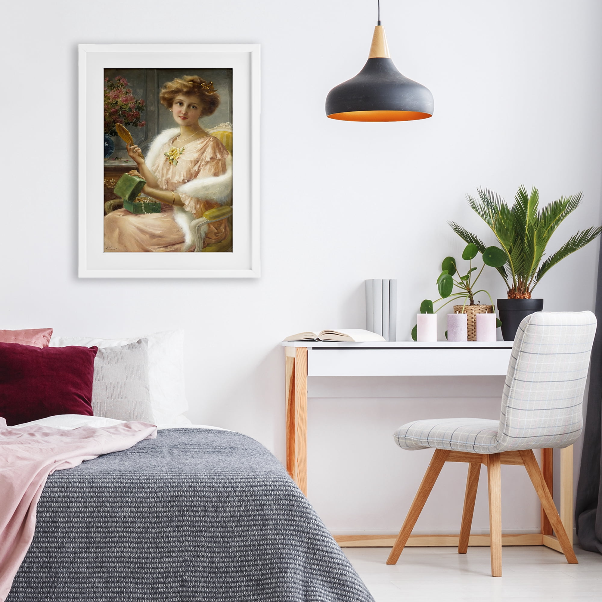 Stupell Industries Young Lady with Mirror White Framed Print Under Glass, design by Tina LeCour