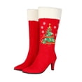 thumbnail image 5 of FRSASU Women's Pointed Toe Stiletto Mid Calf Boots, Christmas Tree & Snowflake Embroidery with Furry Top Cuff Red, 5 of 8