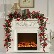 Fsqjgq Christmas Garland Red Berry Flowers Christmas Wreath Holly Vines Greenery Rattan Xmas Decorations Indoor Outdoor Garden Stair Door Home Holiday Party Decoration Ornaments
