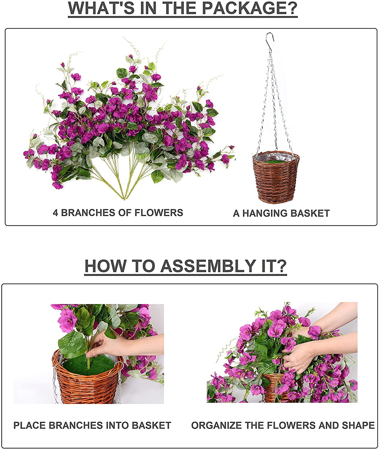 Artificial Fake Flowers Plants Hanging Baskets for Outdoor Porch Spring Decoration, Faux Silk Red Hibiscus Long Vines in Planter UV Resistant Realistic for Home Outside Balcony Patio Yard