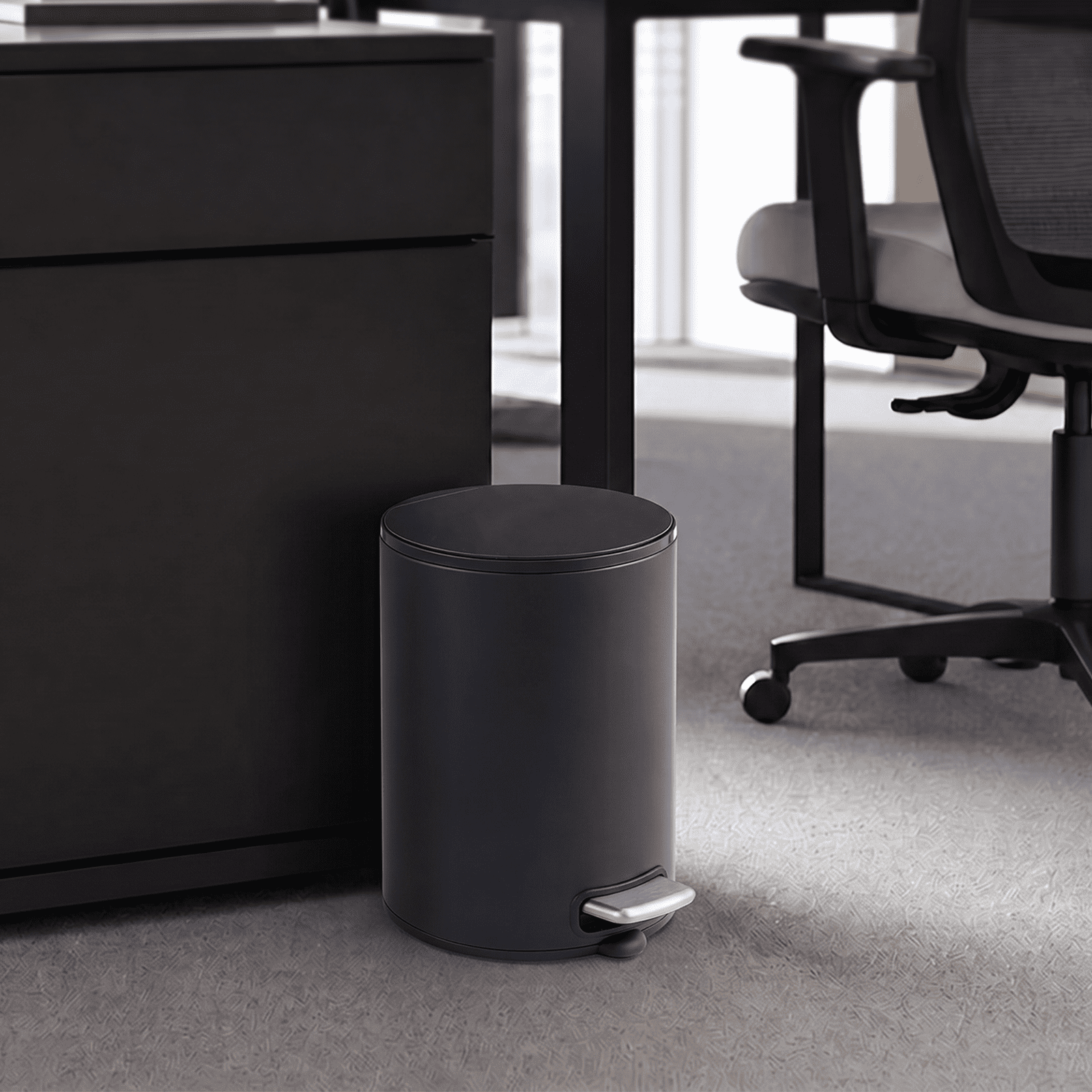 Simplykleen 5L/1.32 Gallon Round Step Trash Can Small Stainless Steel Bathroom Garbage Can with Removable Inner Bucket for Bathroom, Bedroom, Office, Black