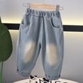 thumbnail image 2 of ZACPNCV Toddler Girl Boy Summer Jeans Kids Elastic Waist Joggers Pull on Chambray Pants Cotton Denim Pants Baby Drawstring Trousers Blue 1-2 Years, 2 of 9