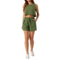 thumbnail image 2 of Conjunto Casual para Mujer, Top Sin Mangas de Cuello Redondo con Cintura Elástica y Pantalones Cortos, Verde Ejército L, 2 of 6