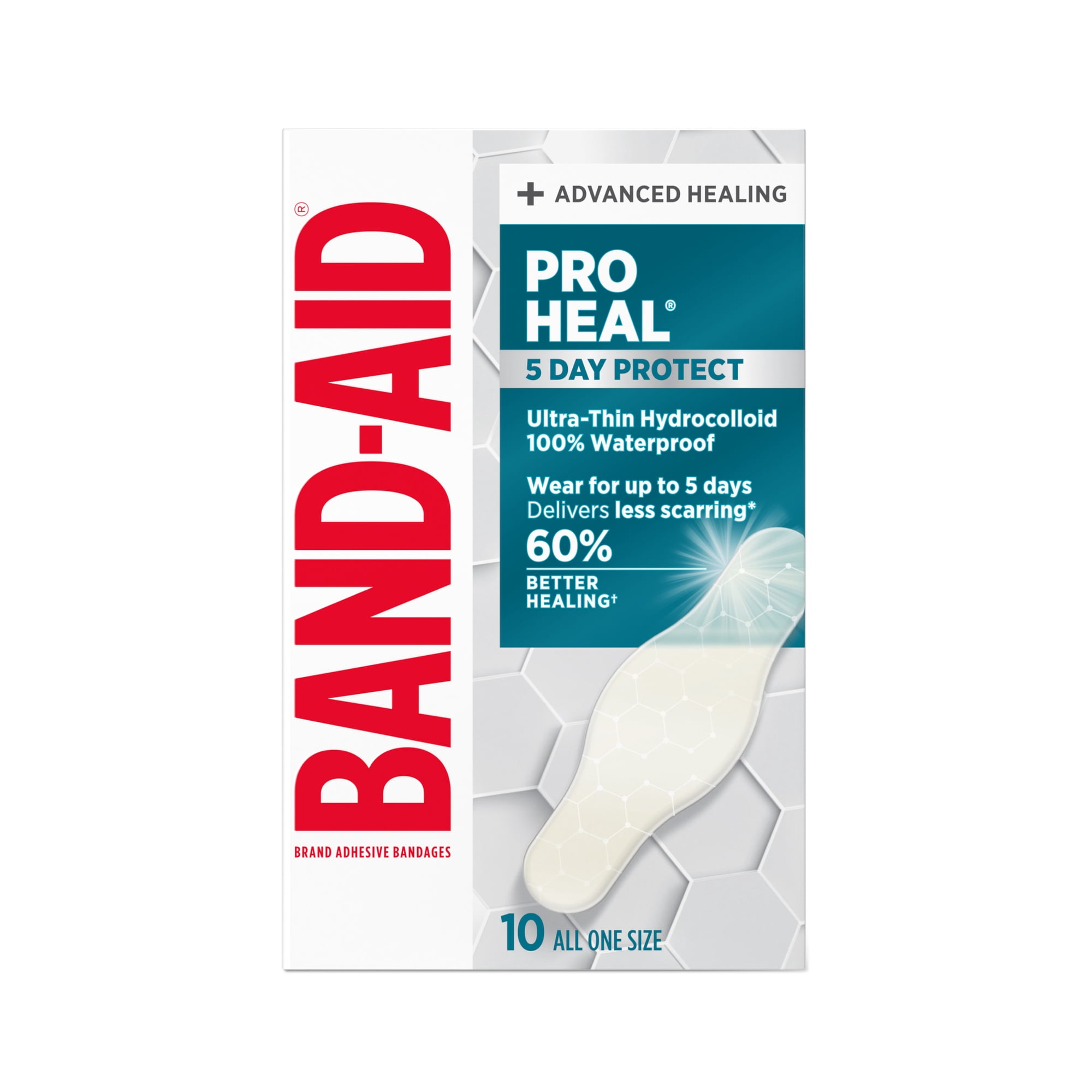 Band-Aid Brand Pro Heal 5 Day Protect Hydrocolloid Bandages, Waterproof, 10 Count