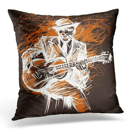 ARHOME Black Music Guitarist Guitar Player Blues Man with Expression Electric and Jazz Rock N Roll Abstract Pillow Case Pillow Cover 20x20