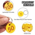 thumbnail image 4 of Etiquetas de clave numeradas Uxcell, 1-100 Etiqueta de identificación de plástico con anillo de metal, etiquetas numeradas para llavero de dormitorio, caja, armarios (Amarillo y Rojo), 4 of 7